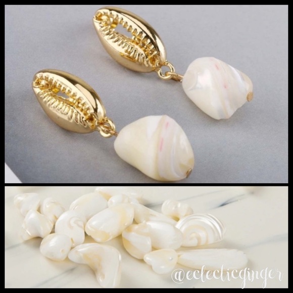 Eclectic Ginger Jewelry - Mermaid natural shell gold stud post back dangle earrings